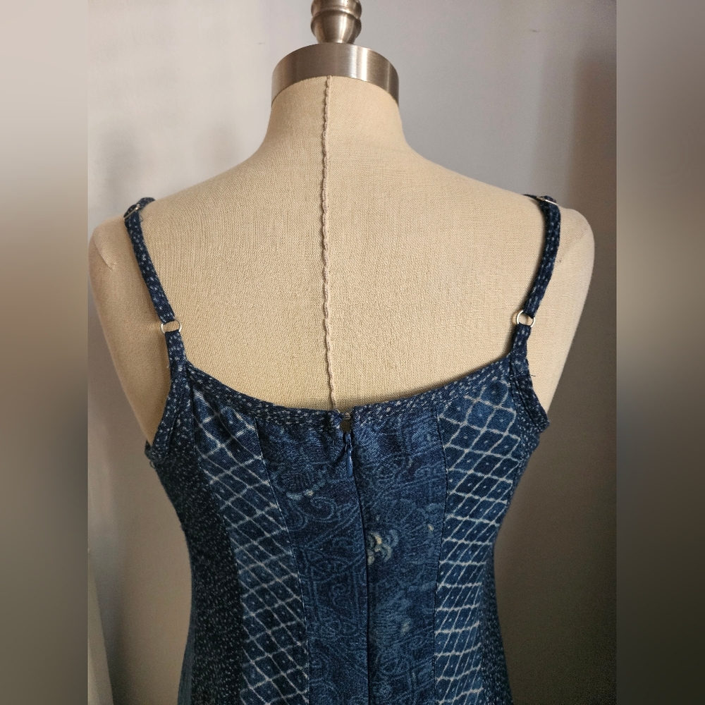 LAUREN RALPH LAUREN Indigo Mixed Pattern Pieced Cotton Dress | SZ 4 - Picture 7 of 9